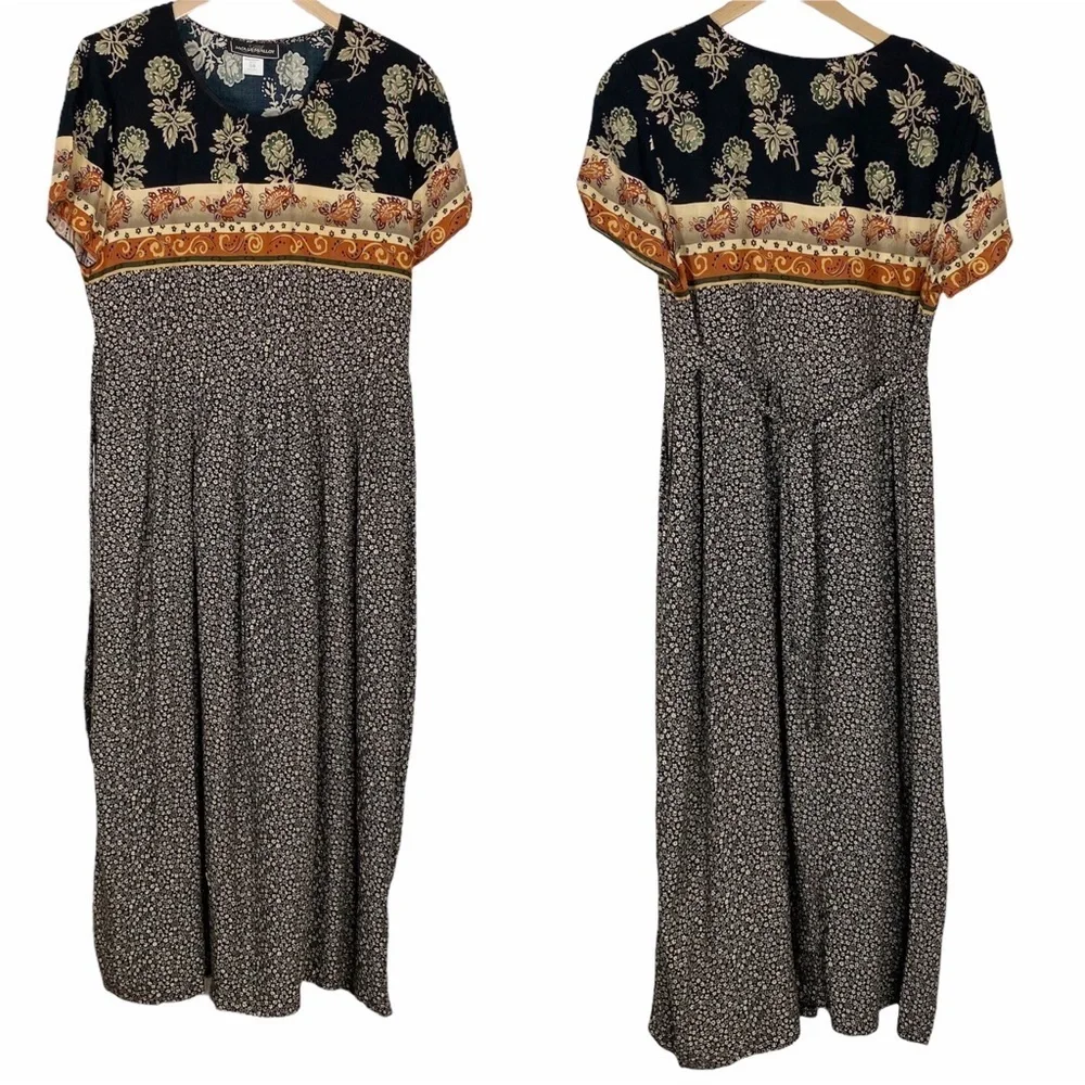 VINTAGE MOLLY MALLOY Cottage Mixed Print Maxi Dress 8 - Picture 2 of 9